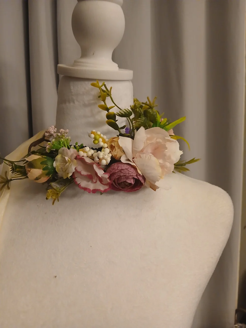 Romantic Floral Crown with Pink, Cream & Green Blooms Festivals Weddings Fairy